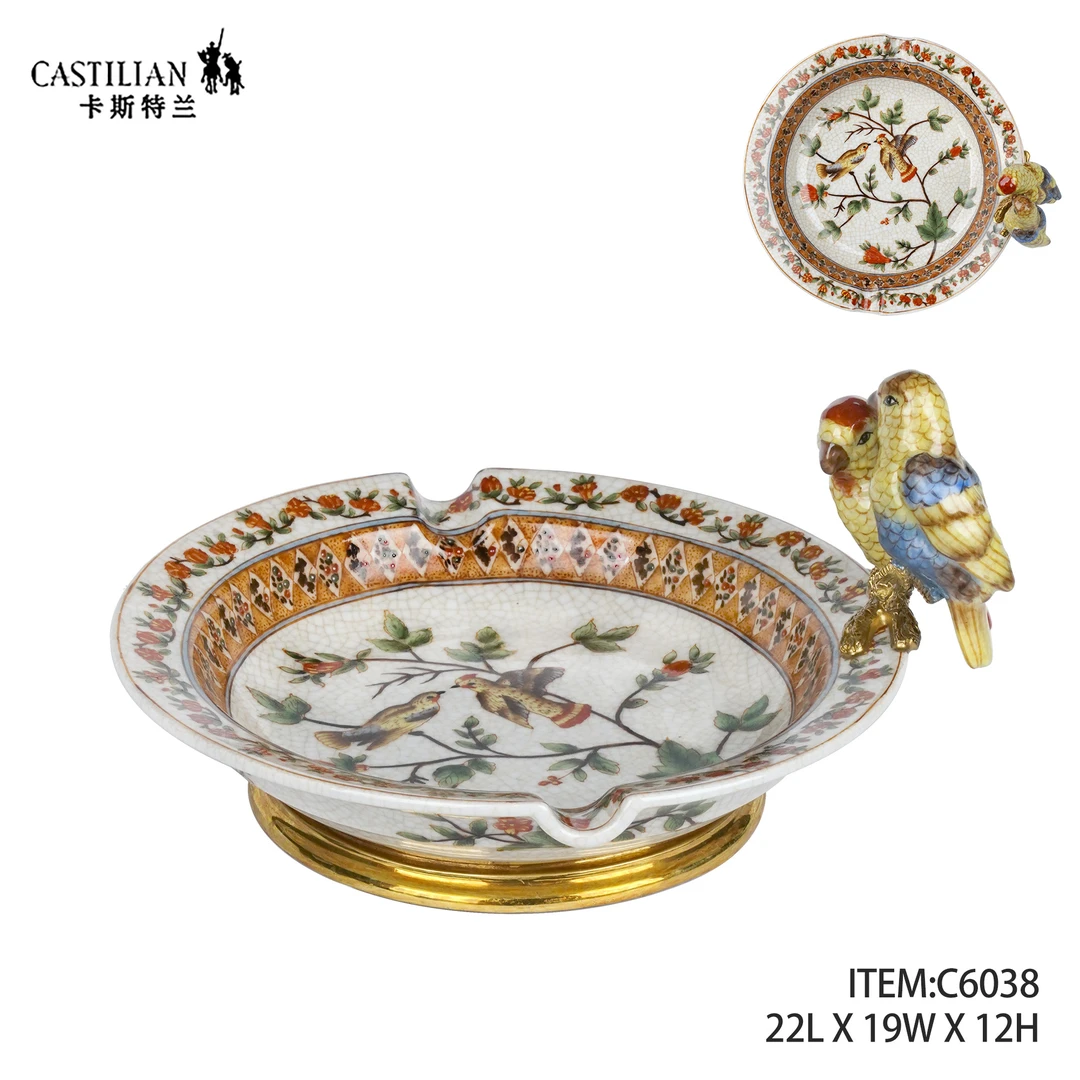 castilian/卡斯特兰幸福之家铜配瓷喜鹊手绘餐桌茶几客厅小果盘