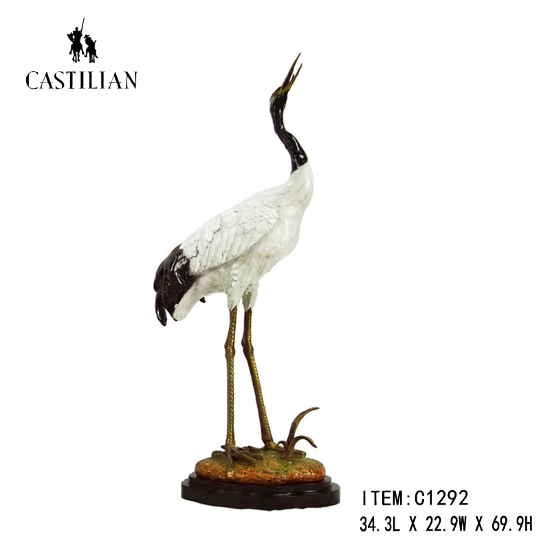 castilian/卡斯特兰闲云野鹤欧式风格陶瓷配铜仙鹤丹顶鹤装饰摆件