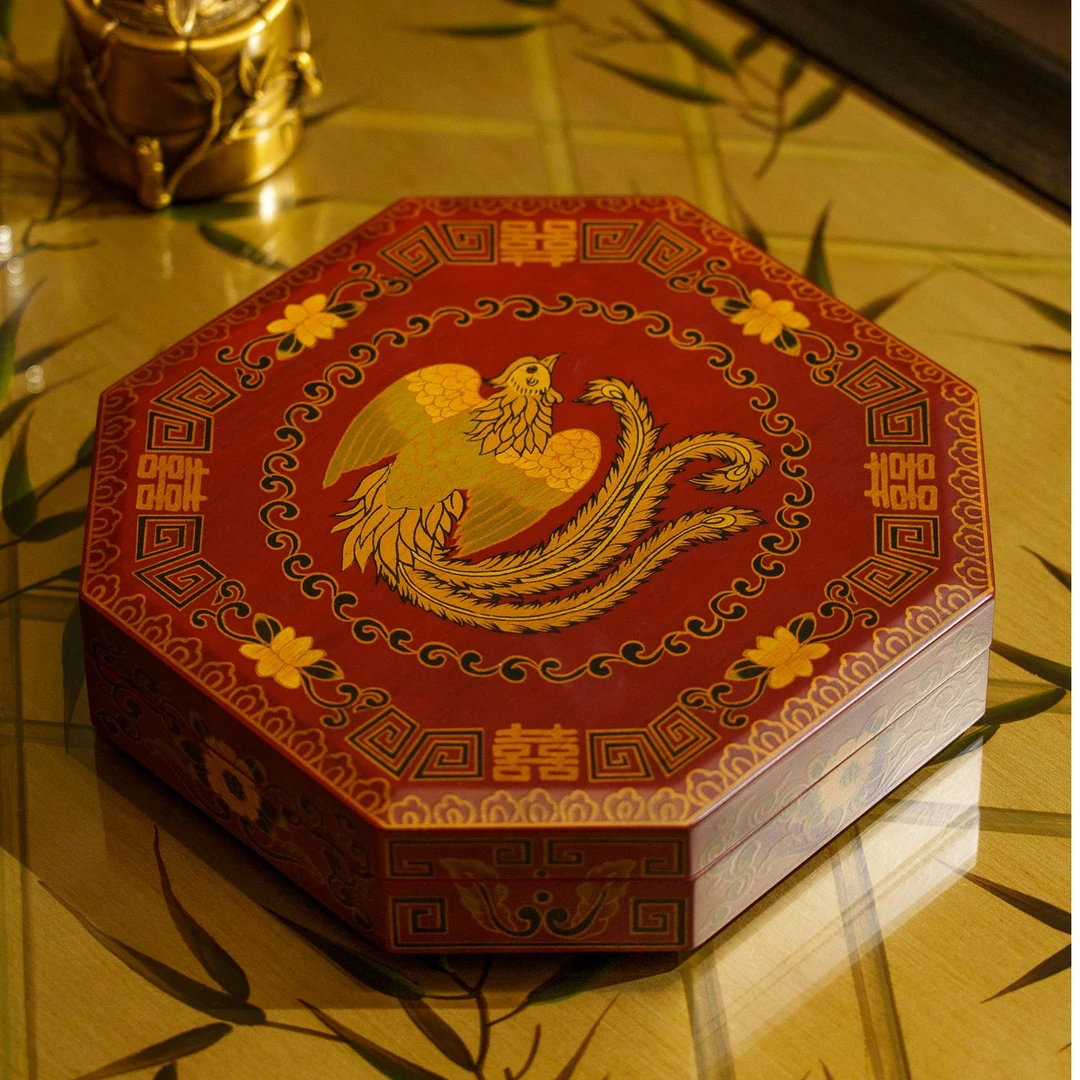 DR-castilian/卡斯特兰全木质手绘分隔红色糖果盒干果盒C6368