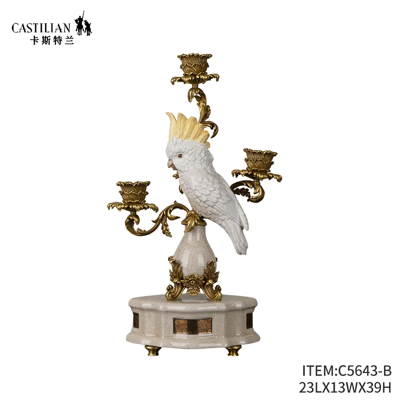 castilian/卡斯特兰秋语美式陶瓷配铜手绘烛台餐桌装饰桌面摆件