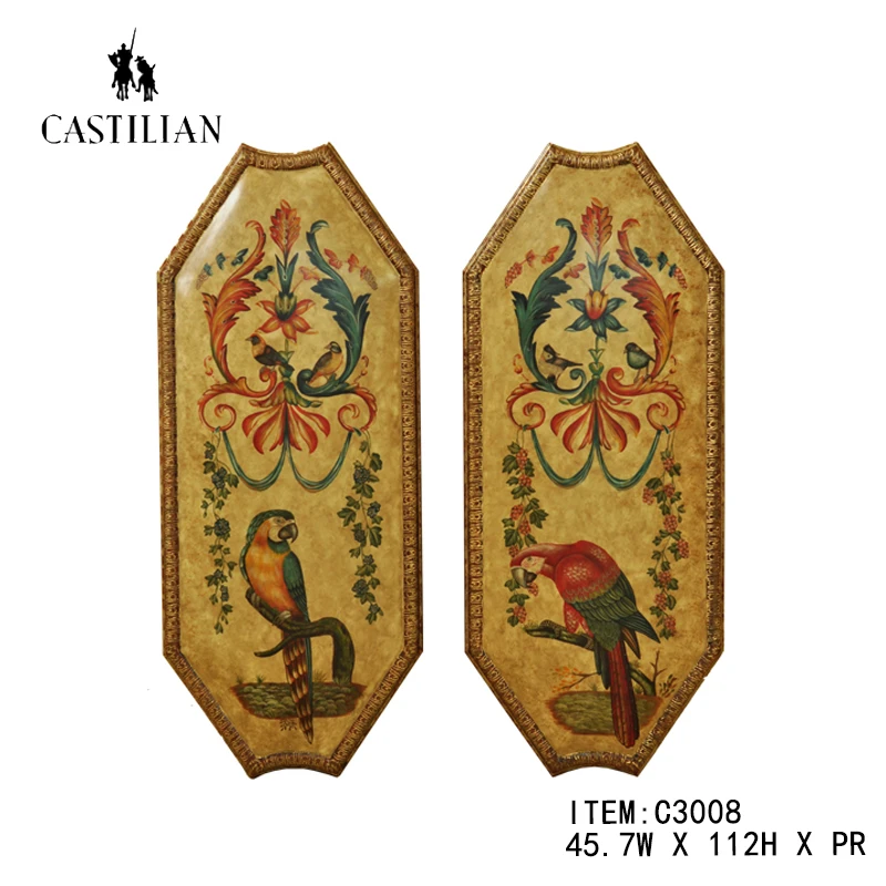 castilian/卡斯特兰欧美法风客厅连廊过道沙发墙鹦鹉对联工艺画
