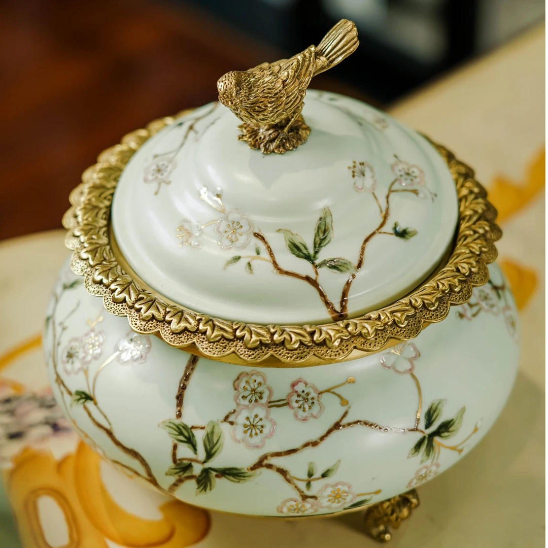 castilian/卡斯特兰鸟语花香系列铜配瓷复古手绘高奢家居饰品盒