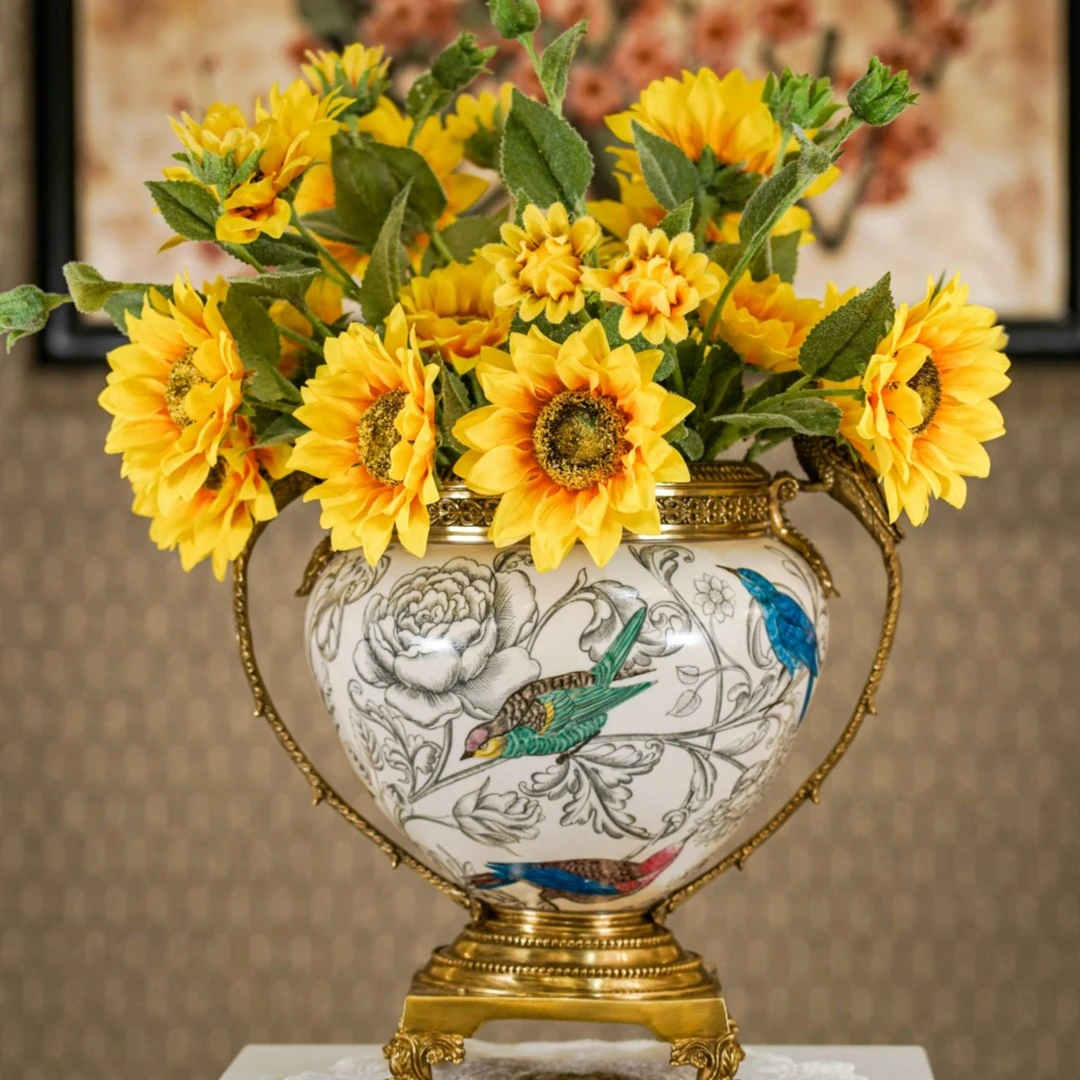 castilian/卡斯特兰莺歌燕舞系列铜配陶瓷玄关客厅装饰纸巾盒花瓶