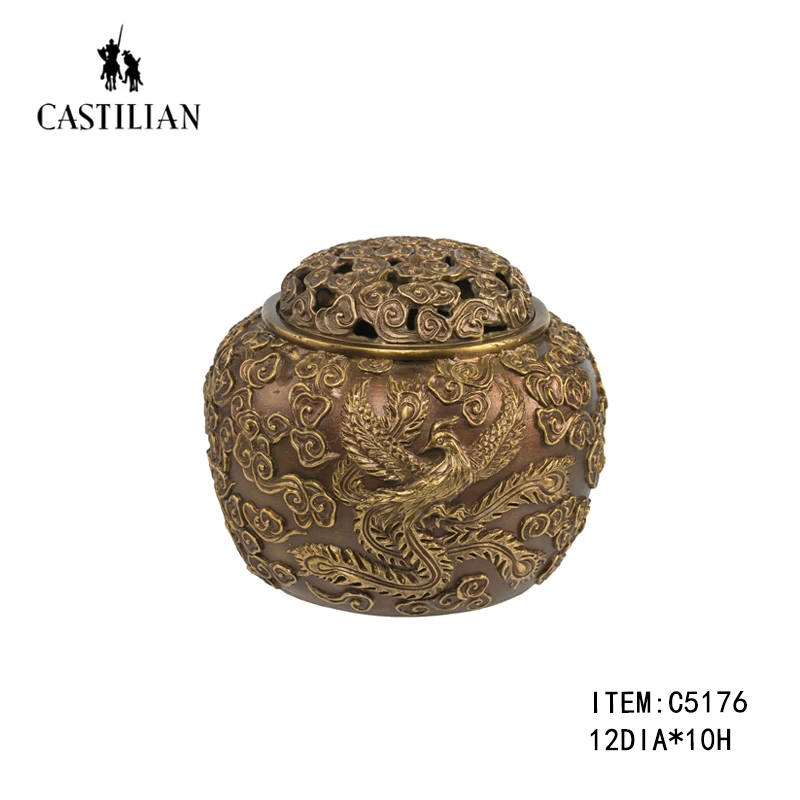 castilian/卡斯特兰全铜系列龙凤香炉茶室客厅书房台面雕刻摆件