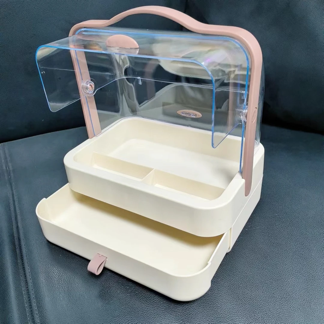 网红化妆品收纳盒桌面防尘抽屉式带盖家用梳妆台口红护肤品置物架