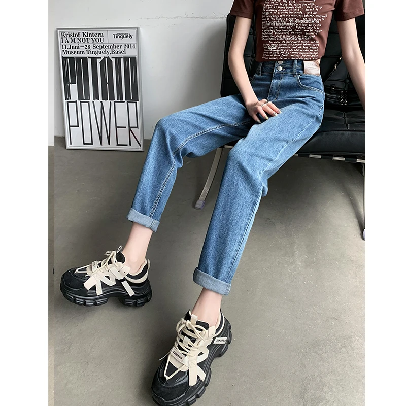 秋季爆款哈伦牛仔裤女2023年新款高腰显瘦修身弹力梨形萝卜老爹裤