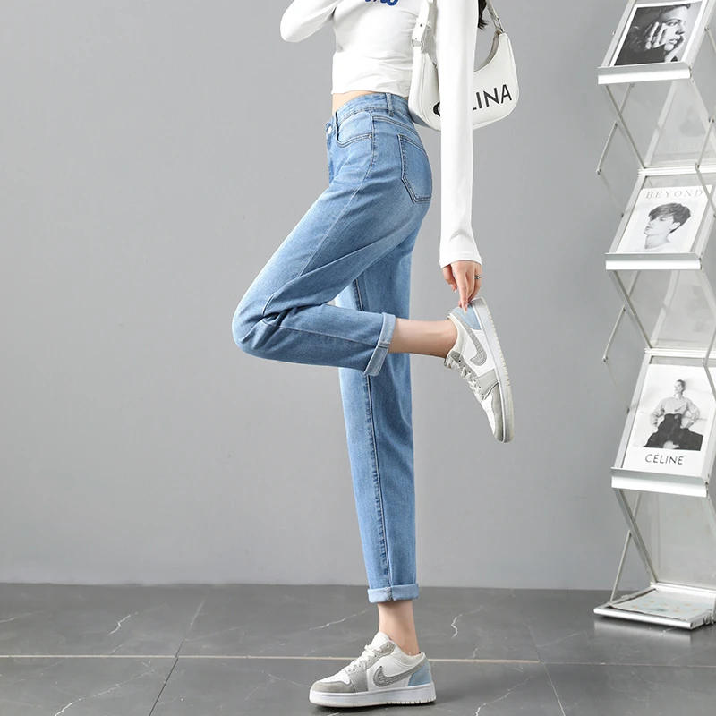 裤子女爆款2025年新款浅蓝梨形老爹裤春秋显瘦哈伦九分萝卜牛仔裤