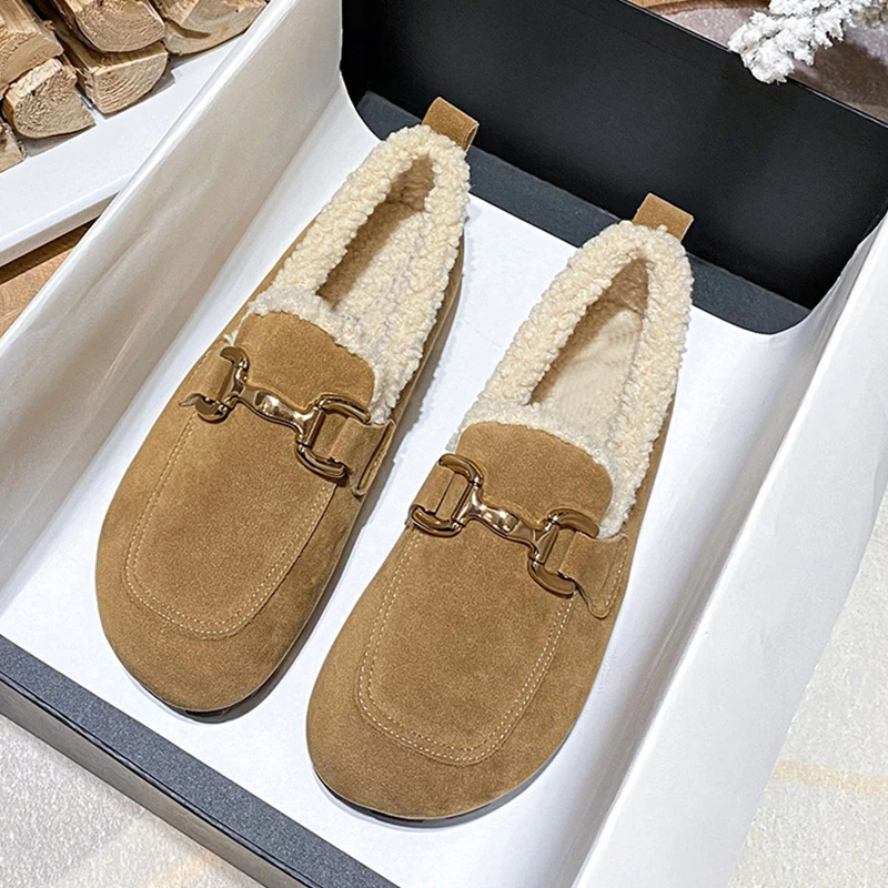 羊羔绒复古勃肯鞋女款秋冬外穿加绒厚底毛毛棉鞋鞋豆豆鞋女冬加绒