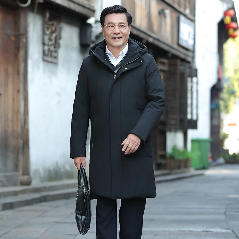 恒源祥中老年羽绒服男士中长款加厚爸爸装宽松保暖冬季休闲外套
