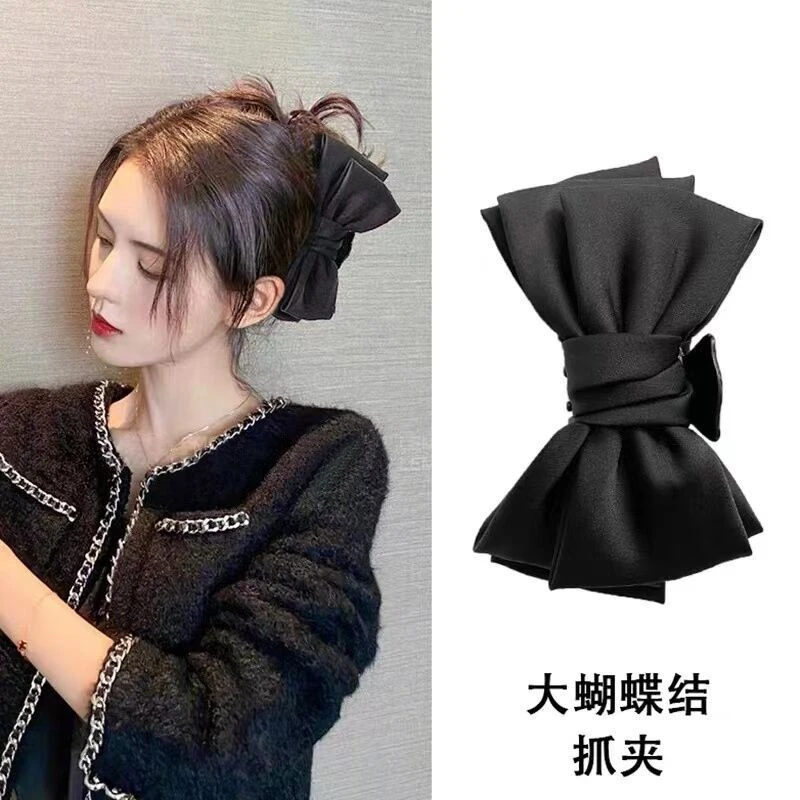 张予馨同款黑色双面蝴蝶结抓夹高级感后脑勺盘发大号鲨鱼夹子头饰