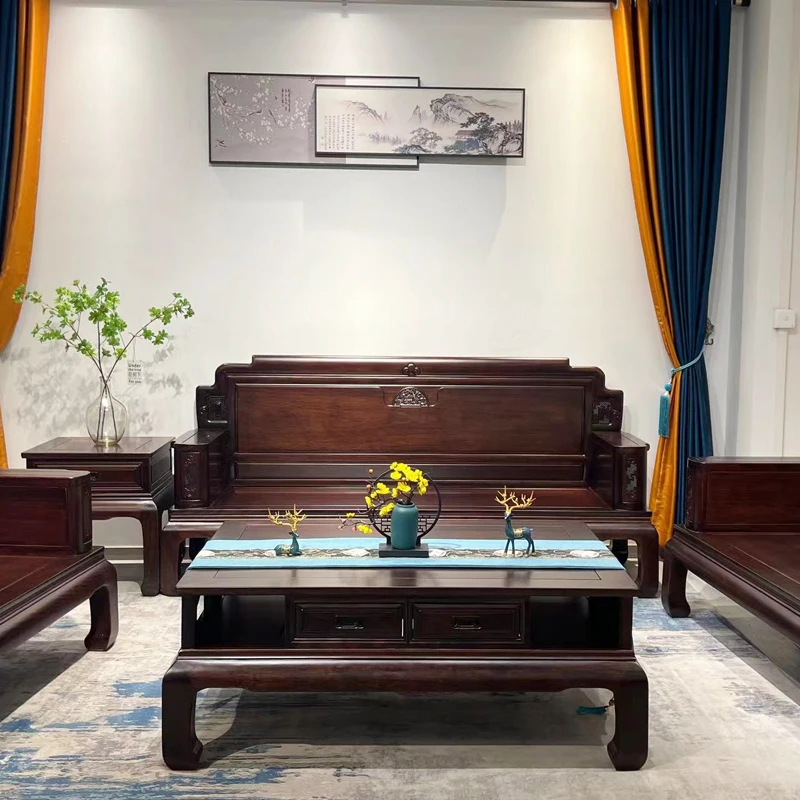 新中式菠萝格木云极沙发套装金花I梨实木榫卯结构原木客厅家具