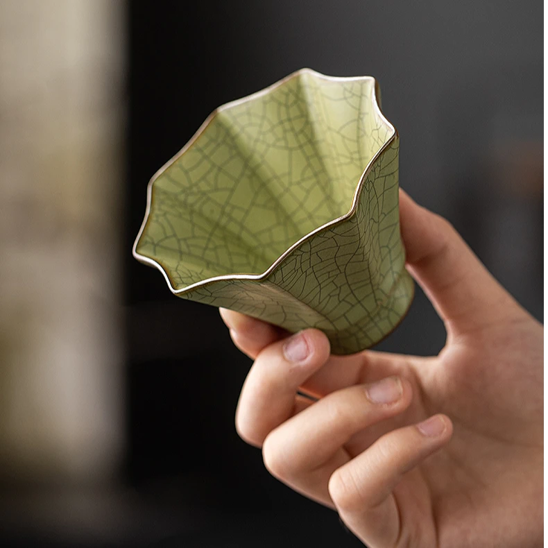 儒笙主人茶杯创意陶瓷品茗杯高端茶具中式花口大号喝茶杯泉德堂