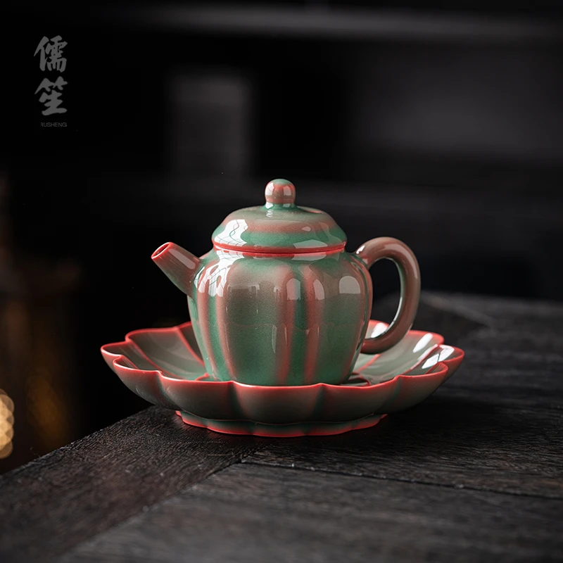 儒笙茶壶泡茶专用陶瓷单壶高端功夫茶具防烫家用茶水分离红情绿意