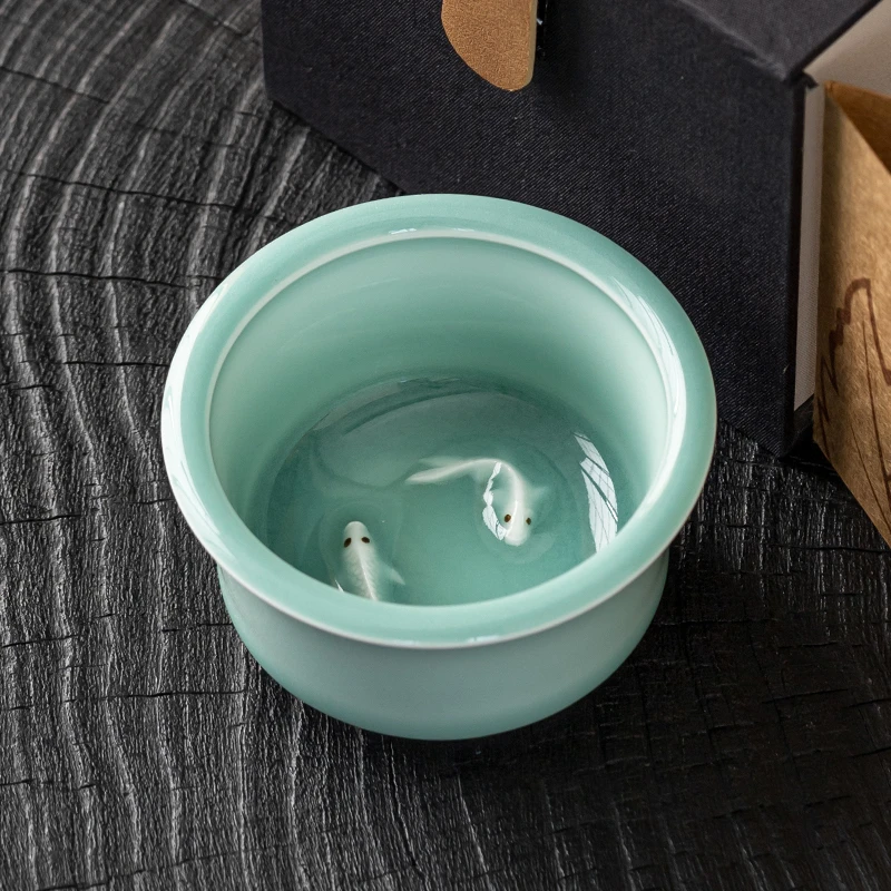 个人专用喝茶杯子青瓷主人茶杯陶瓷主人杯创意设计礼盒装功夫茶具