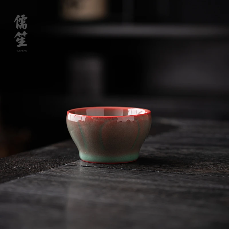 儒笙红情绿意主人杯大杯女男士陶瓷品茗杯功夫茶高端茶盏功夫茶具