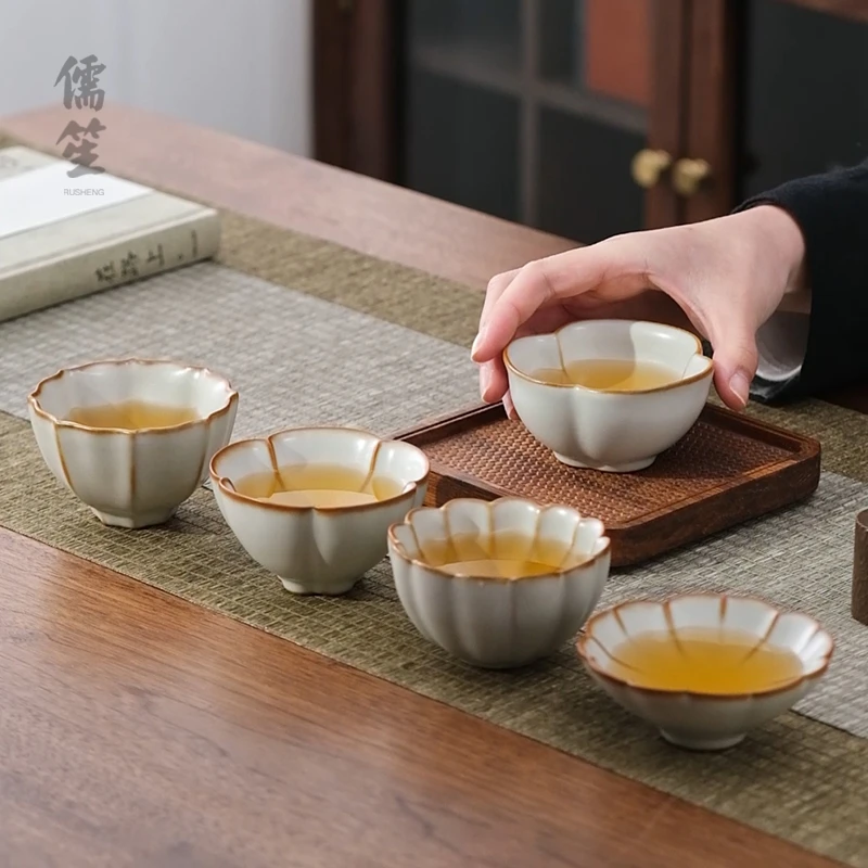 汝窑五杯套装汝瓷开片茶具主人杯单杯品茗杯茶盏陶瓷茶杯送礼长辈