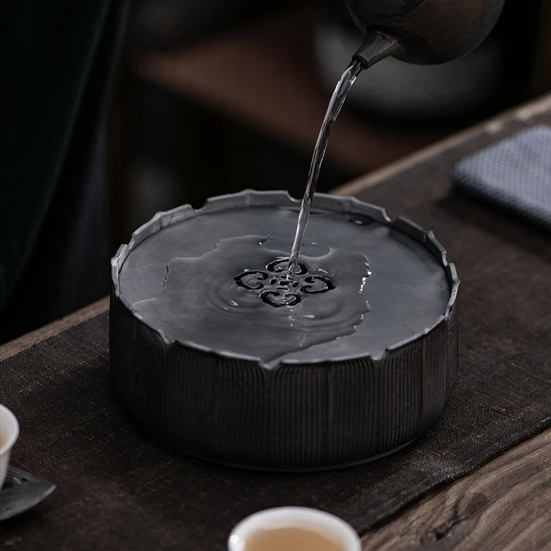 儒笙老锡壶承复古纯锡干泡台可蓄水茶盘茶壶托杯垫建水茶台茶道