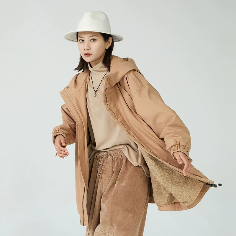 竹林石屋2023年503241172宽松休闲通勤时尚百搭连帽中长款棉服女