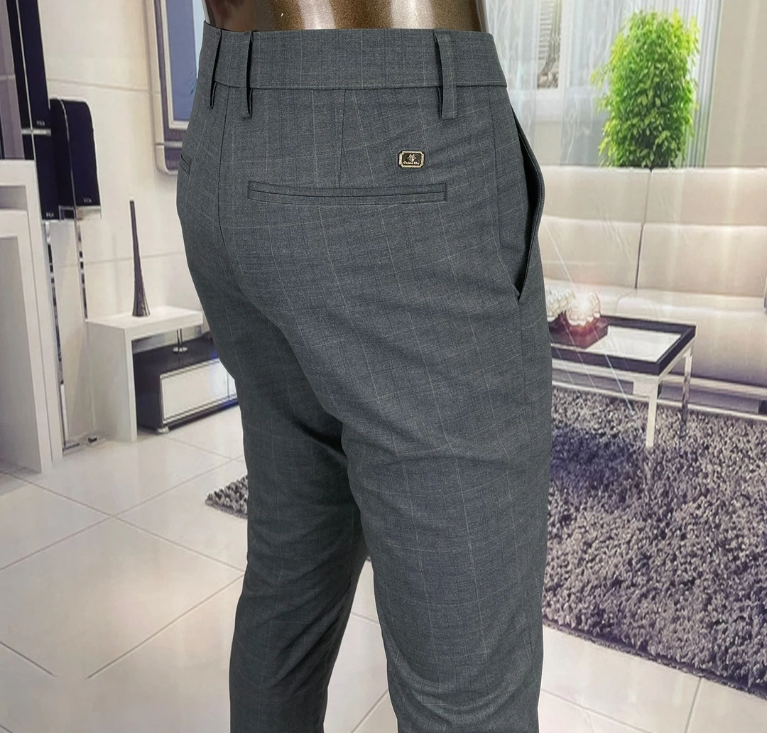 夏季薄款欧货修身小脚格子商务休闲裤时尚百搭男士长裤