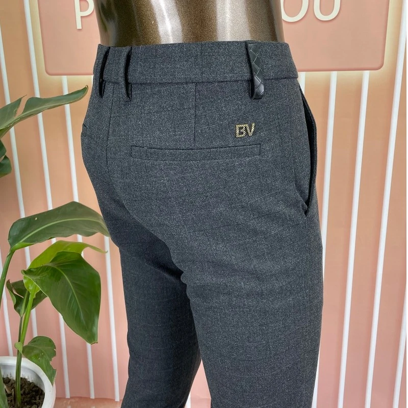 高端欧货轻奢秋冬款棋牌格男士精品修身小脚休闲长裤