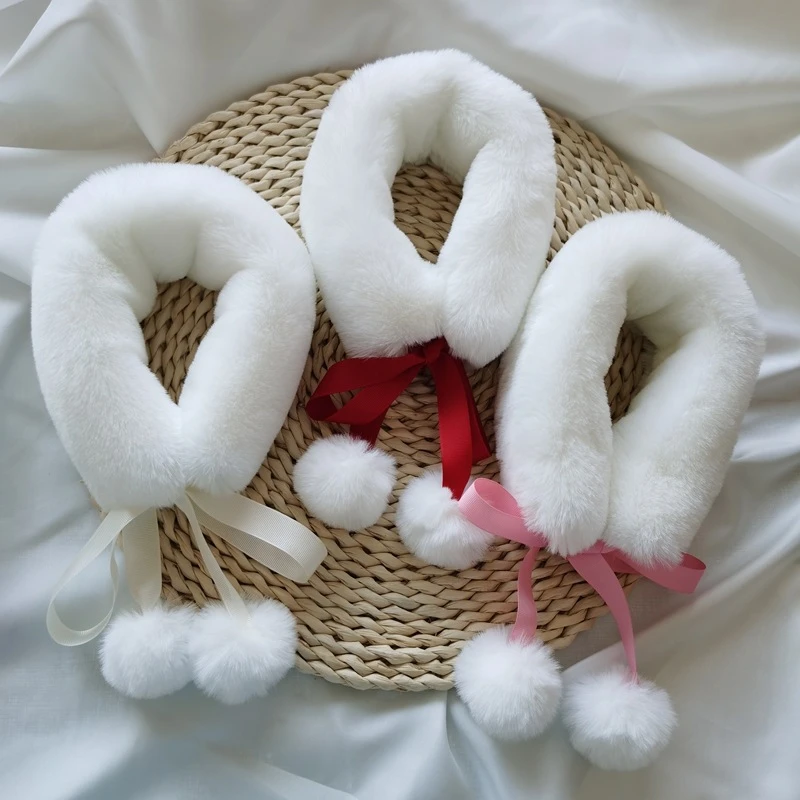 新款毛绒围巾冬季可爱毛毛脖套古装汉服配饰加厚毛领中国风女童