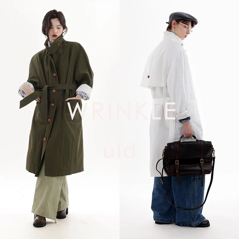 ULD/23AW 中古风衣 丘脊褶纸感肌理自然褶皱长款风衣