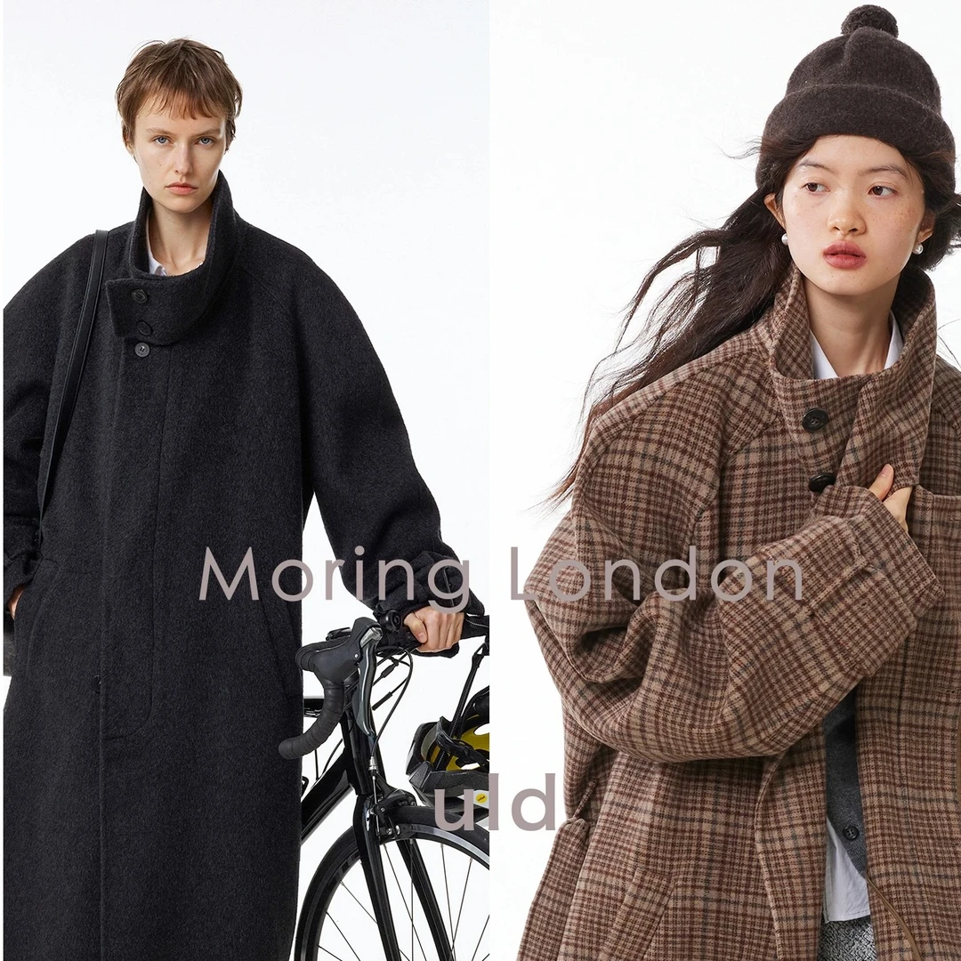 ULD/美拉德毛呢外套女格纹大衣男冬季2024长款双面呢大衣 QC
