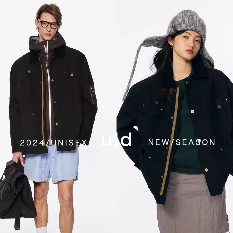 ULD/春夏新越旧越帅90s做旧酵素洗手工铜色撞扣工装夹克 DACU