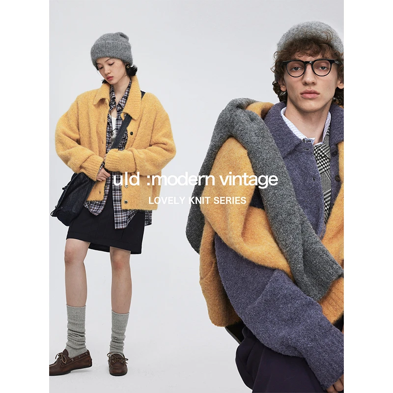 ULD/90s中古圈圈纱肌理羊驼毛云朵感翻领电影感多穿开衫毛衣 ZC