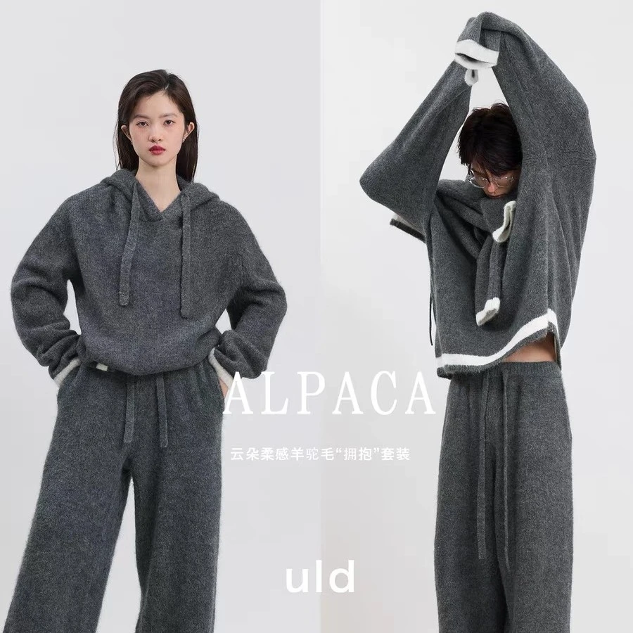 ULD/秘鲁羊驼毛亲柔暖毛毛拥抱毛衣卫衣长裤套装