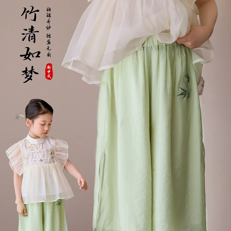图图小象女童新中式防蚊裤2024夏季新款儿童国风休闲裤薄大童裤子
