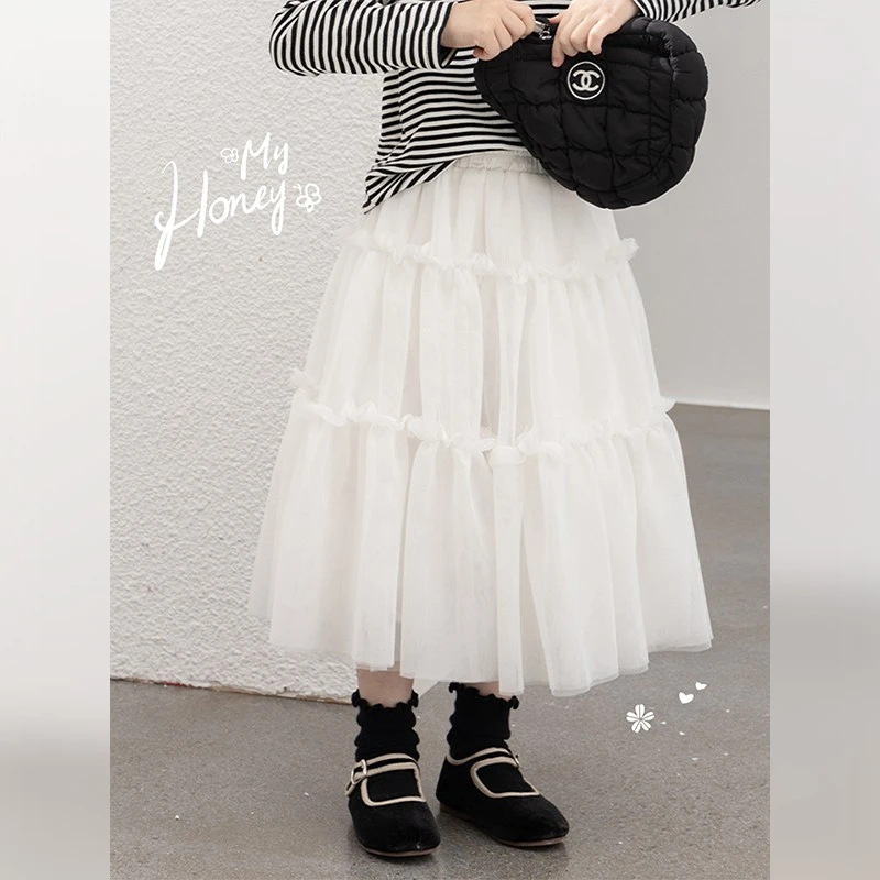 图图小象2024秋装新款女童半身裙网纱裙儿童裙子蕾丝洋气裙24Q012