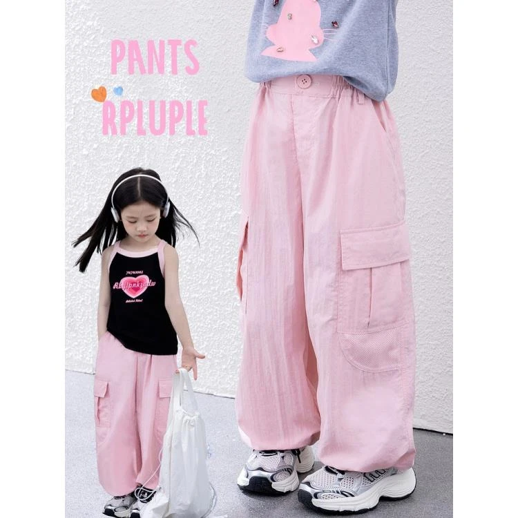 图图小象童装女童防蚊裤夏装2025新款儿童薄款工装阔腿裤24XK592