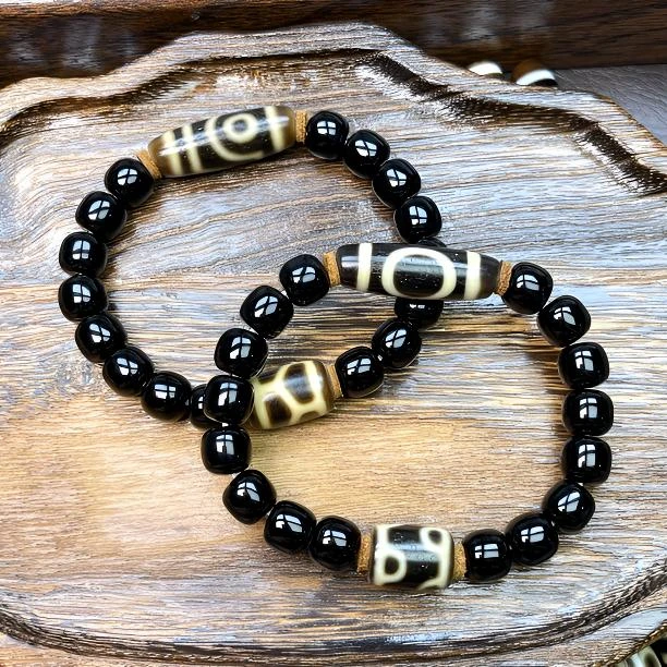 精品牙黄台珠搭配黑武士玛瑙手串