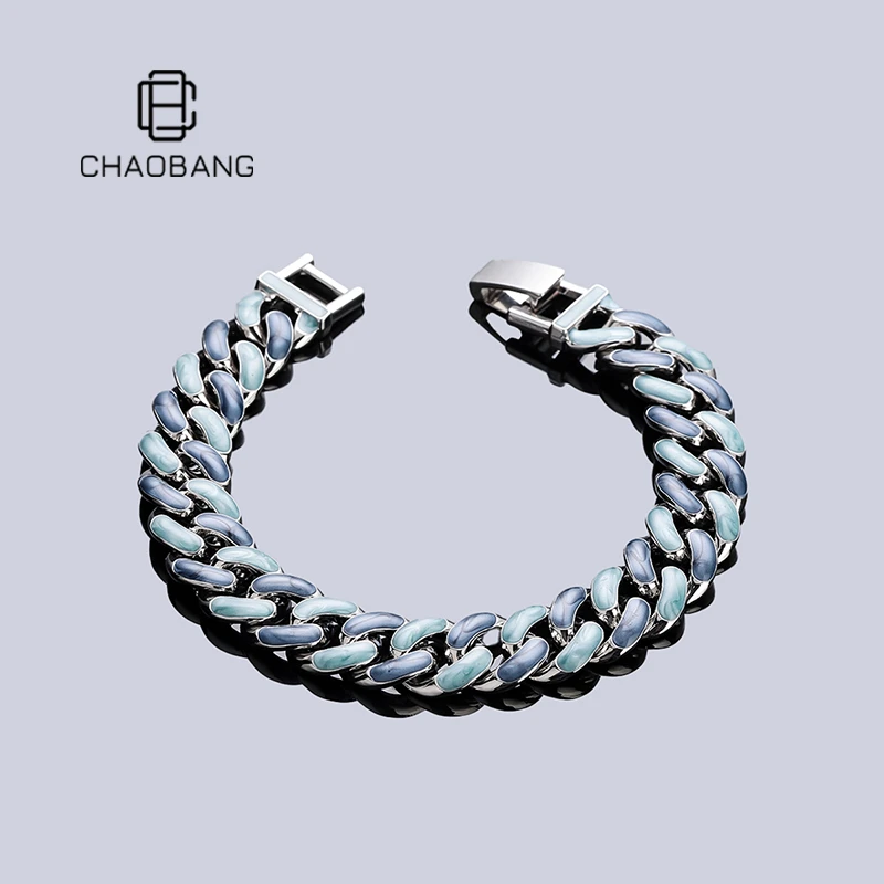 chaobang/潮邦 钛钢手链 星空蓝古巴手链个性百搭配饰小众ins饰品