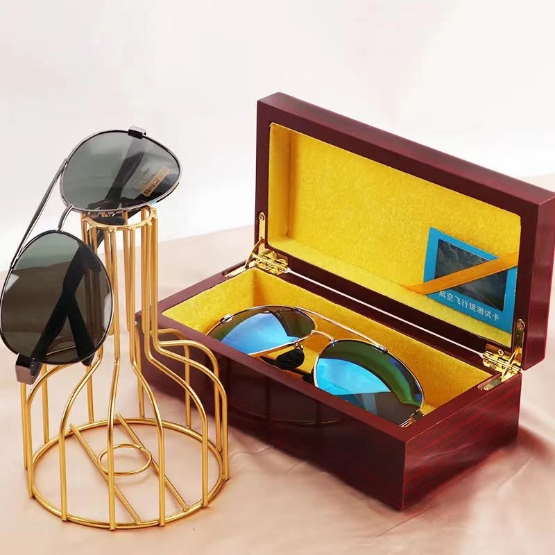 红色木盒装太阳眼镜户外防护弹簧腿蛤蟆镜飞行员太阳镜墨镜百搭镜