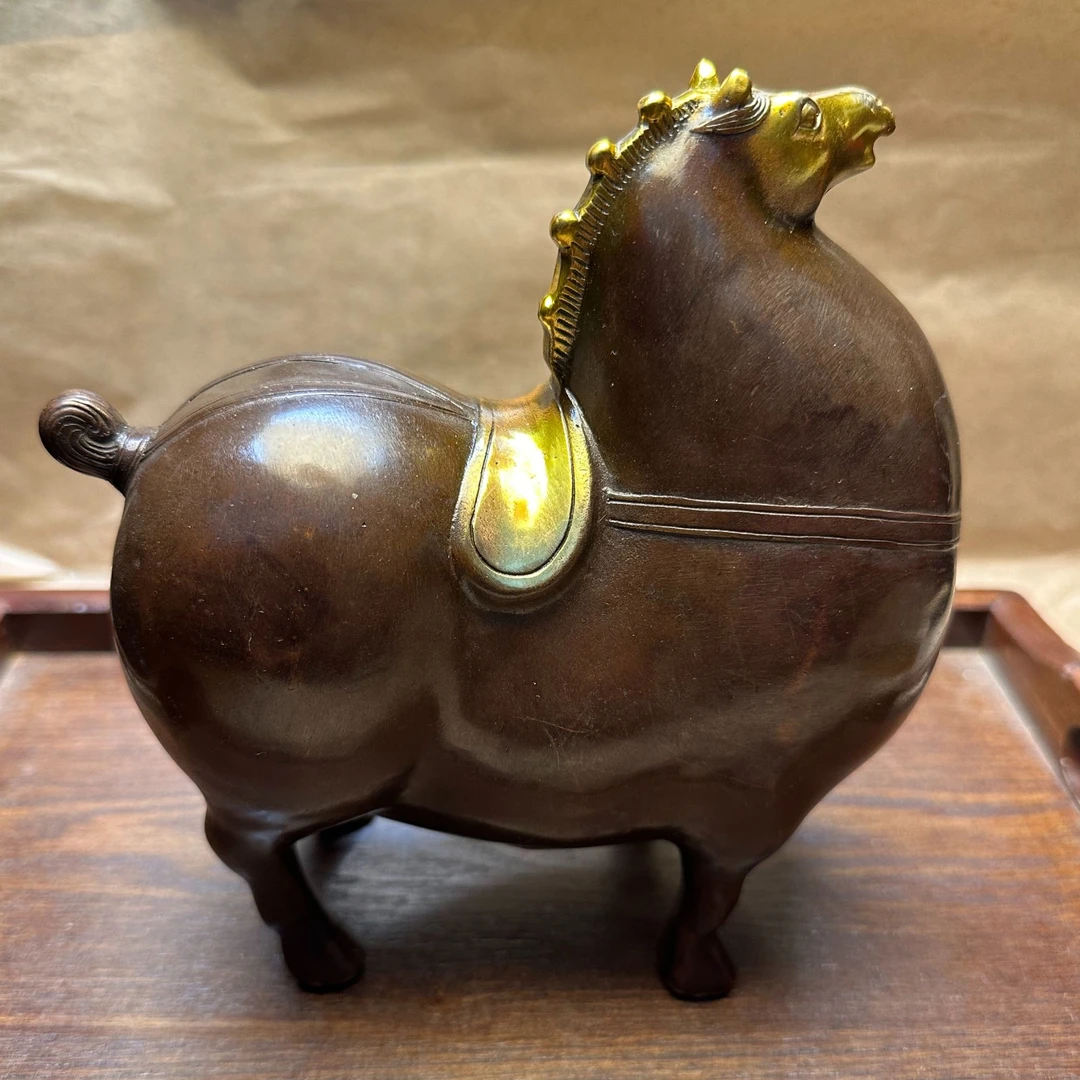 铜器摆件唐马失蜡法铸造铜鎏金工艺办公室客厅玄关摆件礼品送人