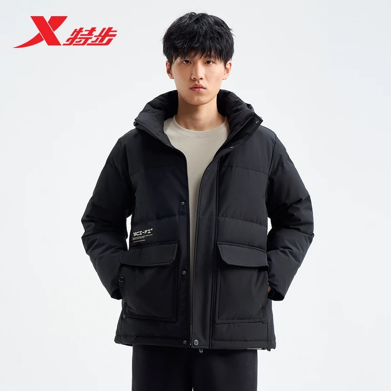 特步羽绒服男子石墨烯加厚保暖鸭绒可拆卸帽防风外套976429190245