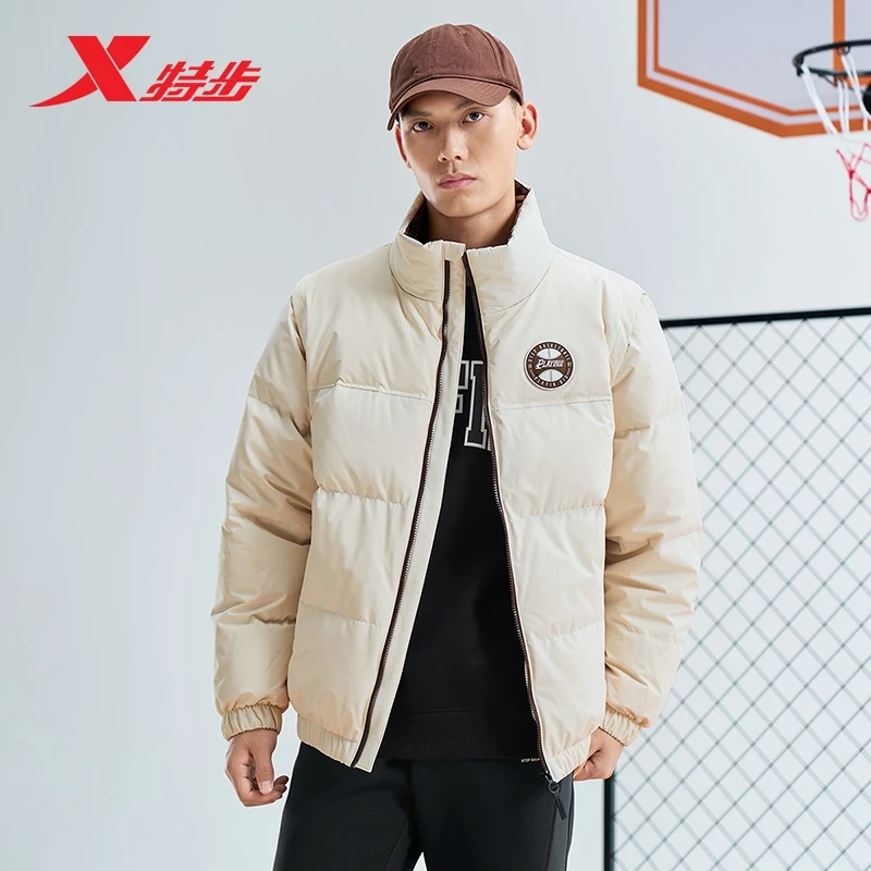 特步男子加厚羽绒服冬季两穿袖子可拆卸保暖鸭绒外套976429190486