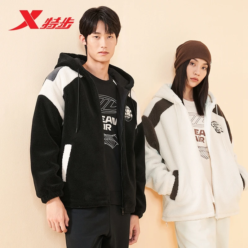 特步新D球羊羔绒外套男女2023冬季新款休闲保暖上衣977427940784