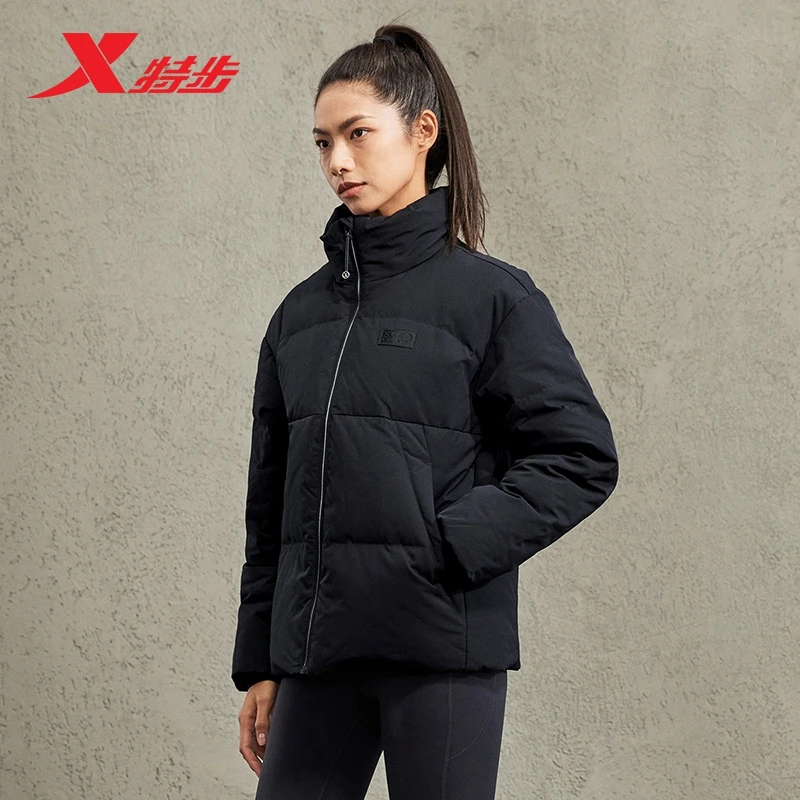 特步三防羽绒服女子冬季新款立领加厚保暖鸭绒外套977428190350
