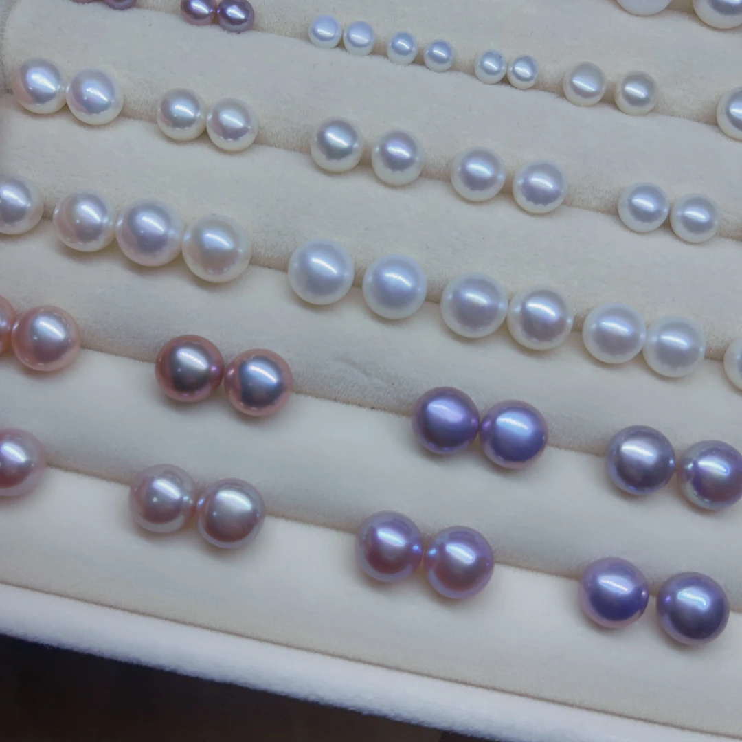 【麋鹿】9-10mm极光紫天然淡水珍珠馒头型耳钉S925银素耳钉耳饰