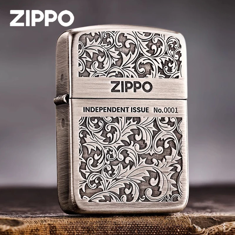 zippo打火机 1941复刻古银双面雕刻唐草官网正版芝宝煤油DYX1H1