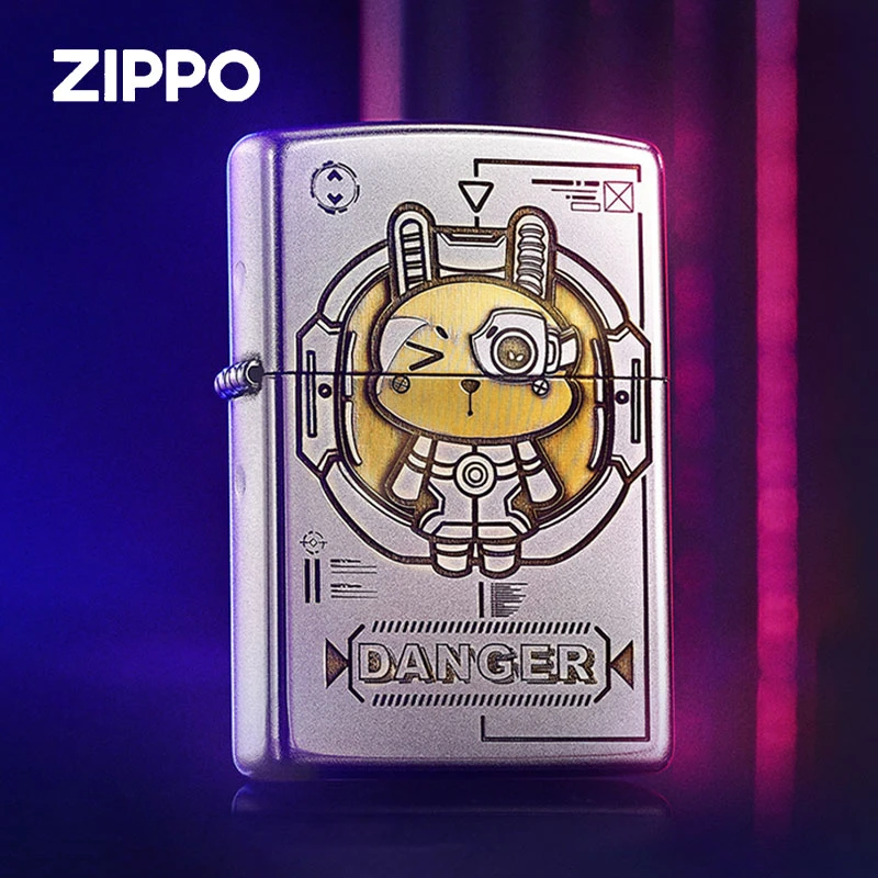打火机zippo芝宝官方原装正版镀铬磨砂双面深雕机甲兔DY9902DK