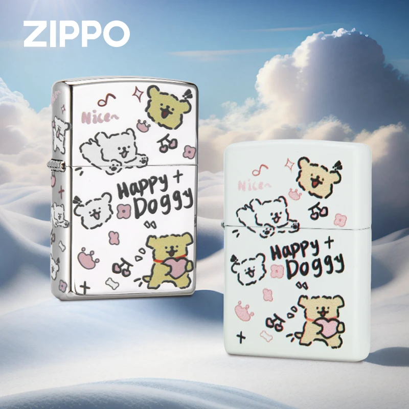 ZIPPO打火机 比心狗狗白色哑漆彩印/镜面彩印-可爱风送男友DYX1H1