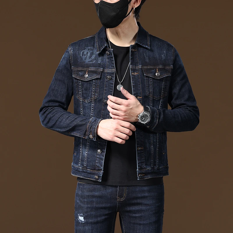 春秋高端男士牛仔套装百搭时尚外套上衣夹克休闲修身潮流牛仔裤男