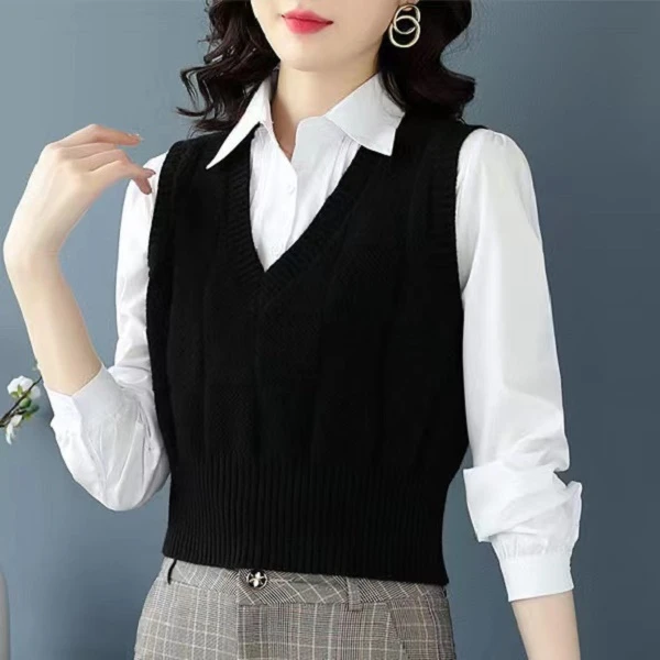 法国尾货捡漏女装品牌折扣针织马甲背心女秋内搭短款毛衣v领上衣