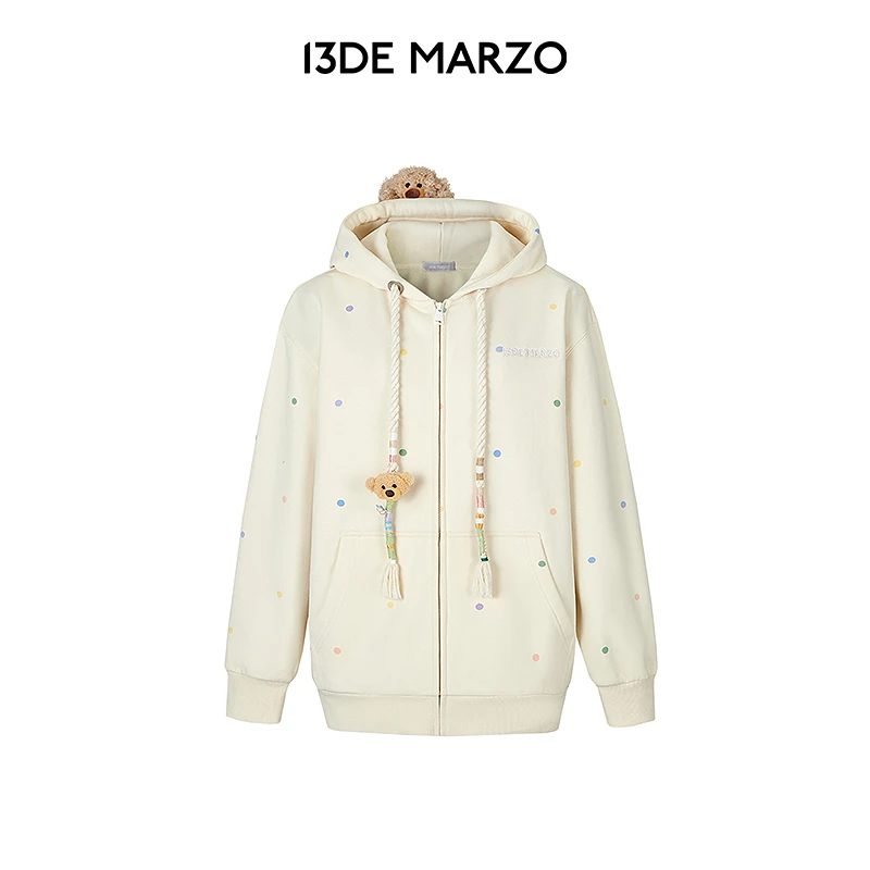 13DE MARZO男女同款 彩色帽绳加绒时尚反潮复古穿搭带帽卫衣潮流