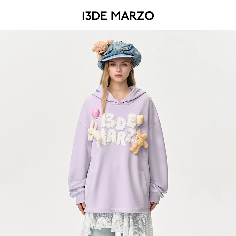 13DE MARZO男女同款24早秋新款漂浮气球玩偶时尚帽衫棉质连帽卫衣