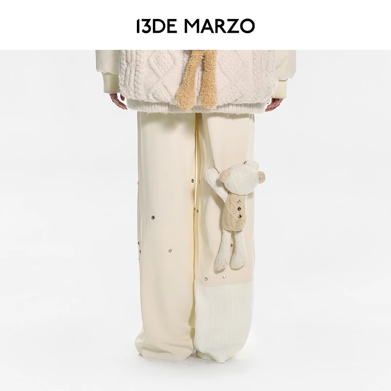 13DE MARZO男女同款 立体玩偶针织拼接褶皱直筒阔腿裤宽松休闲裤